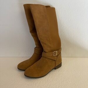Dr. Scholls Rate Tall Tan Brown Faux Suede Knee High Riding Boots Womens 7M